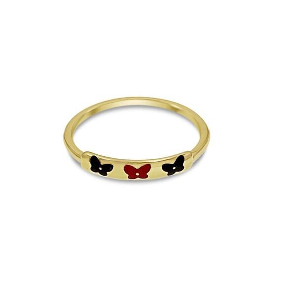 Enamel Butterfly Womens Band Stackable Ring 14k Yellow Gold - Picture 1 of 2
